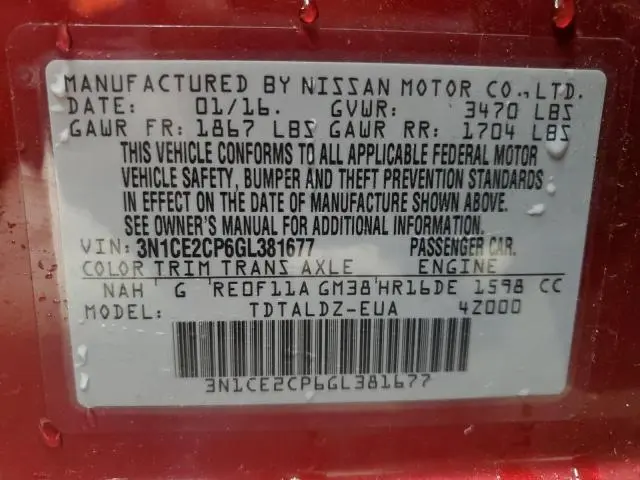 2016 NISSAN VERSA NOTE S  