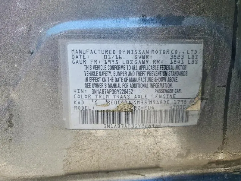 2016 NISSAN SENTRA S  