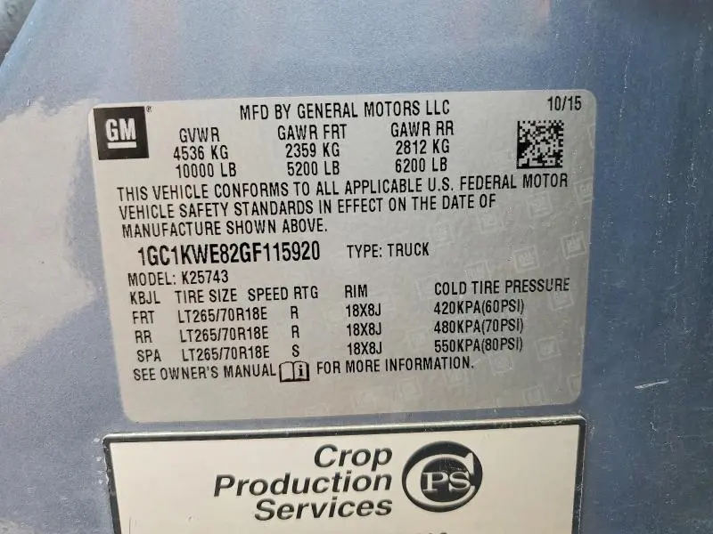2016 CHEVROLET SILVERADO 2500 LTZ 4WD 6.6L TDSL