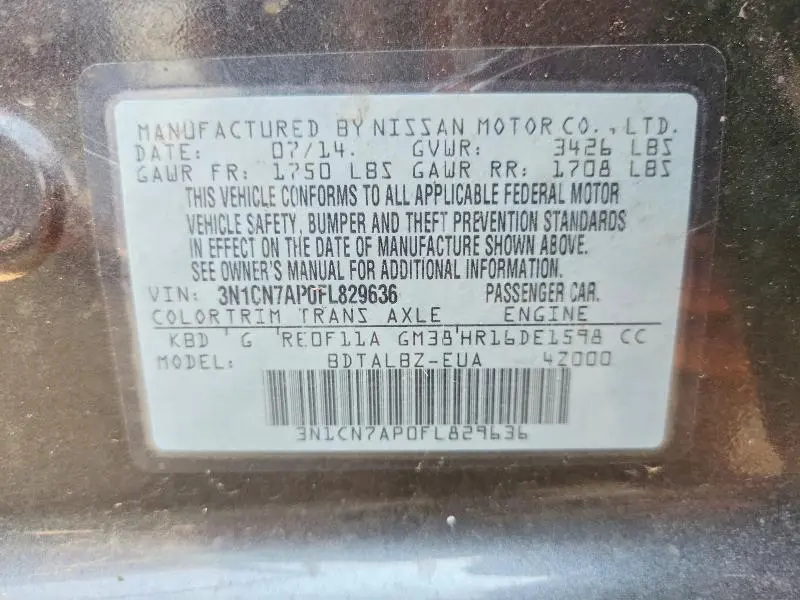 2015 NISSAN VERSA 1.6 SV  