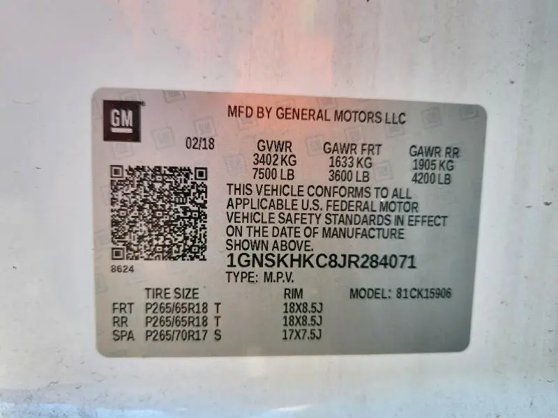 2018 CHEVROLET SUBURBAN K1500 LT  