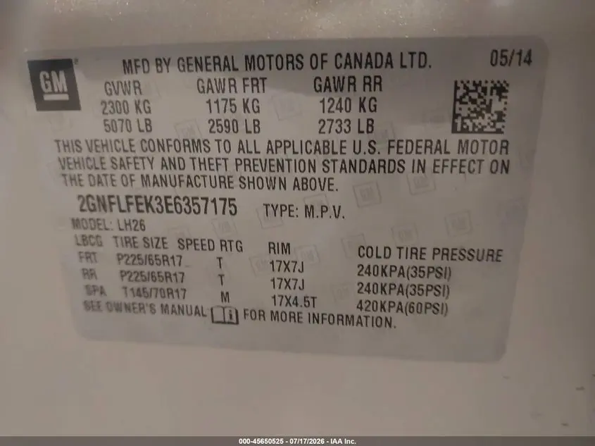 2014 CHEVROLET EQUINOX 1LT