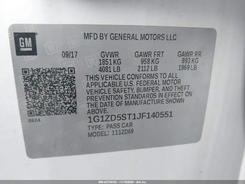 2018 CHEVROLET MALIBU LT