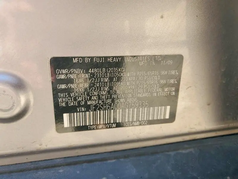 2010 SUBARU FORESTER 2.5X  