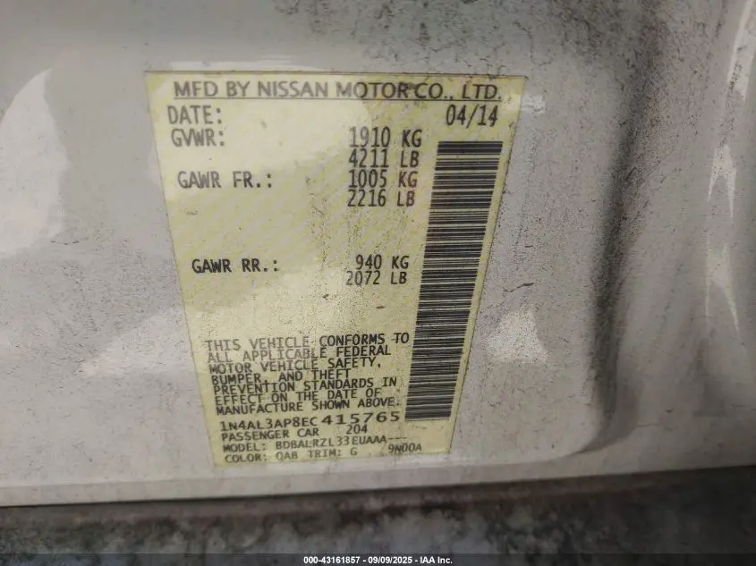 2014 NISSAN ALTIMA 2.5/2.5 S/2.5 SL/2.5 SV