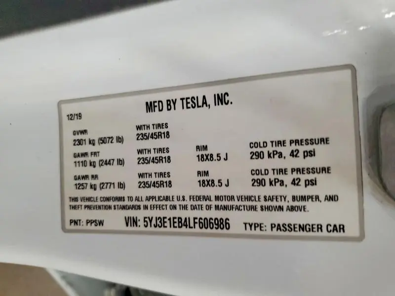 2020 TESLA MODEL 3   