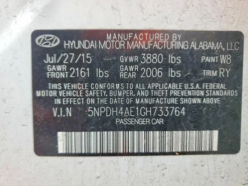 2016 HYUNDAI ELANTRA LIMITED  