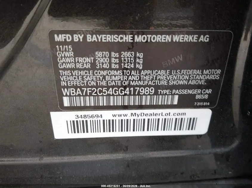 2016 BMW 750I XDRIVE