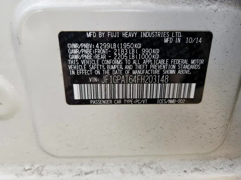 2015 SUBARU IMPREZA SPORT  