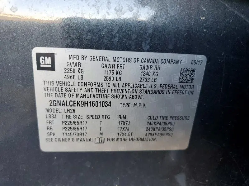 2017 CHEVROLET EQUINOX LT  