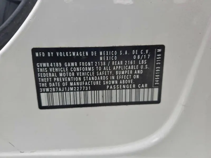 2018 VOLKSWAGEN JETTA S  