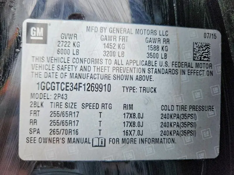 2015 CHEVROLET COLORADO Z71  