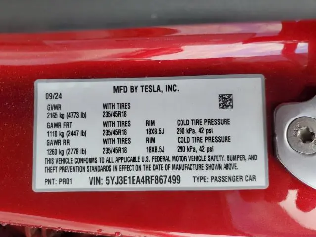2024 TESLA MODEL 3   