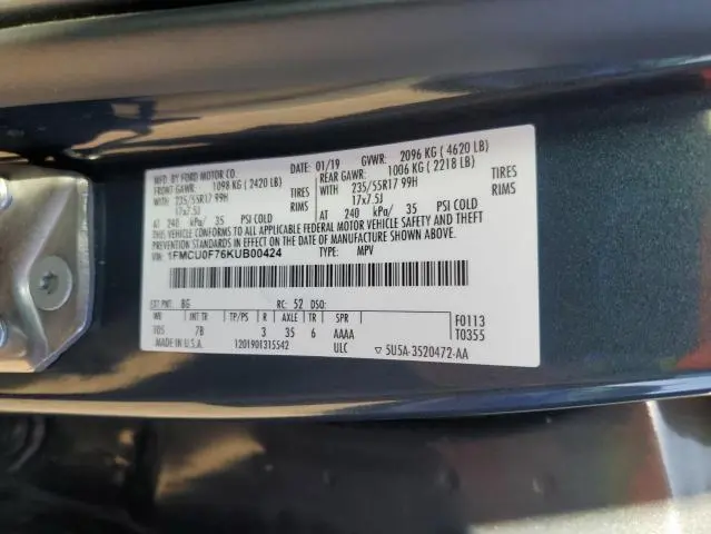 2019 FORD ESCAPE S  