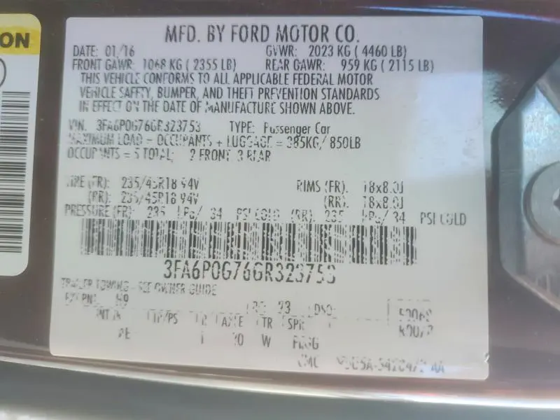 2016 FORD FUSION S  