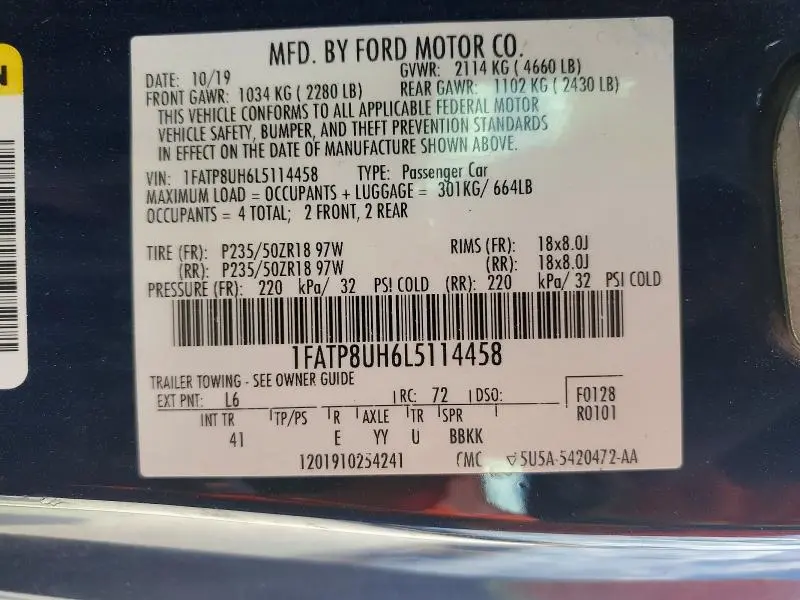 2020 FORD MUSTANG   