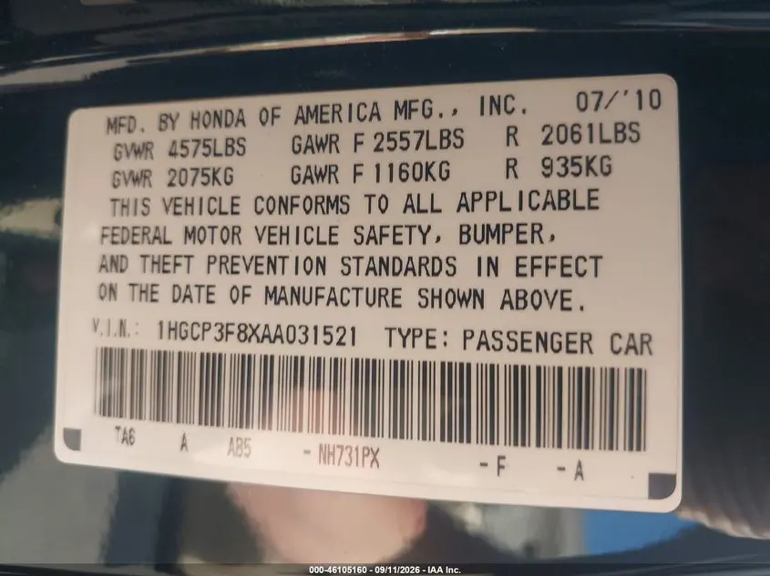 2010 HONDA ACCORD 3.5 EX-L
