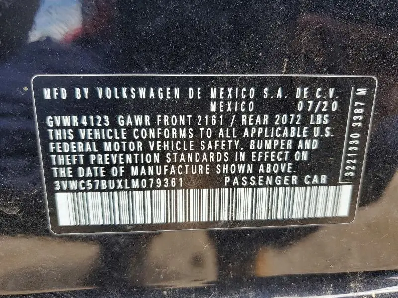 2020 VOLKSWAGEN JETTA S  
