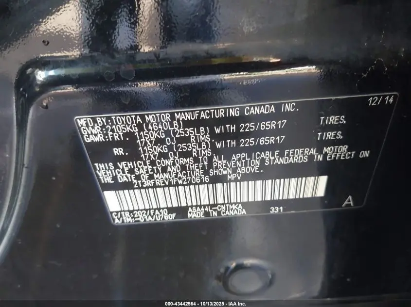 2015 TOYOTA RAV4 XLE