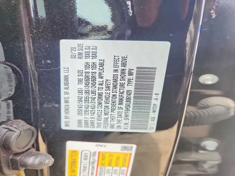 2020 HONDA PILOT EXL  