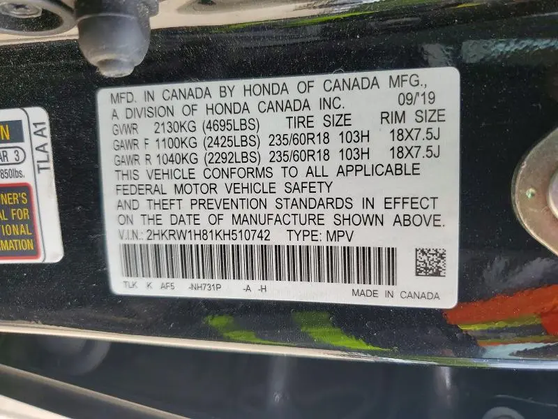 2019 HONDA CR-V EXL  