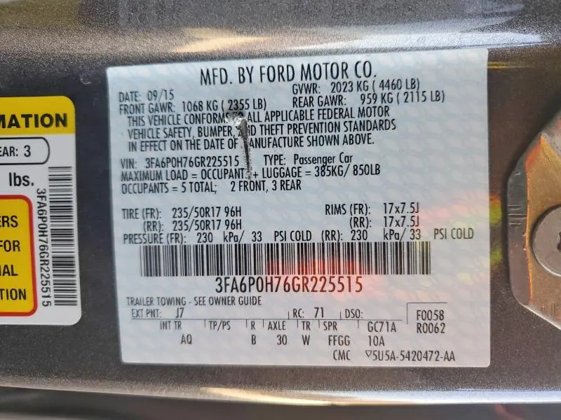 2016 FORD FUSION SE  