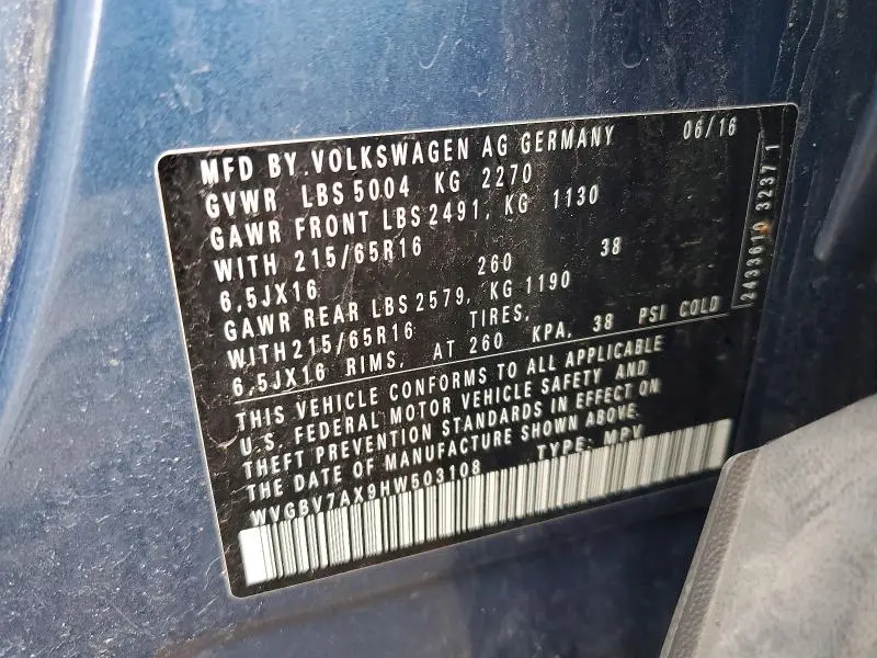 2017 VOLKSWAGEN TIGUAN S  