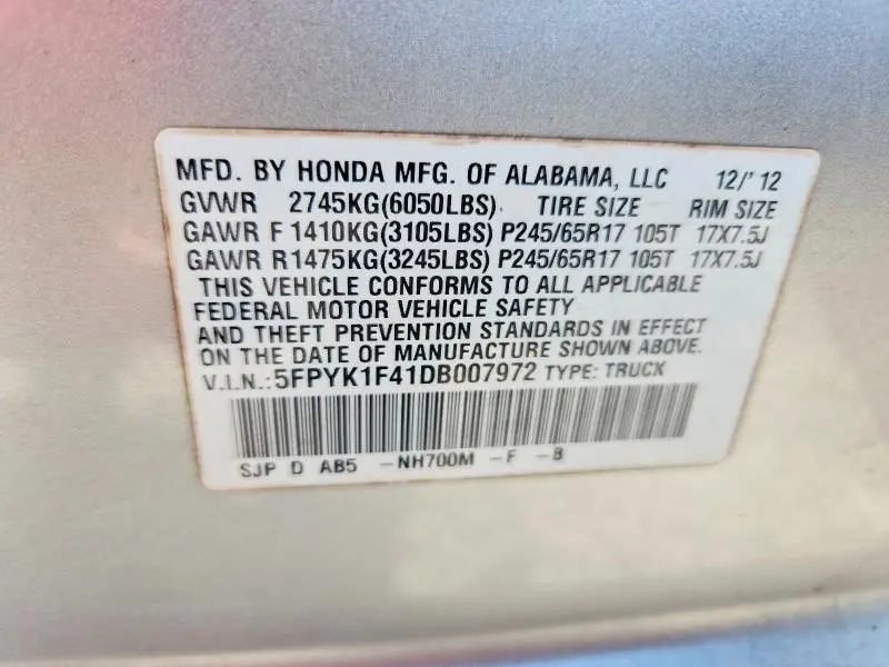 2013 HONDA RIDGELINE RTS  