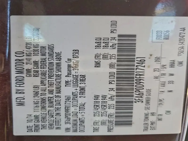 2015 FORD FUSION TITANIUM  