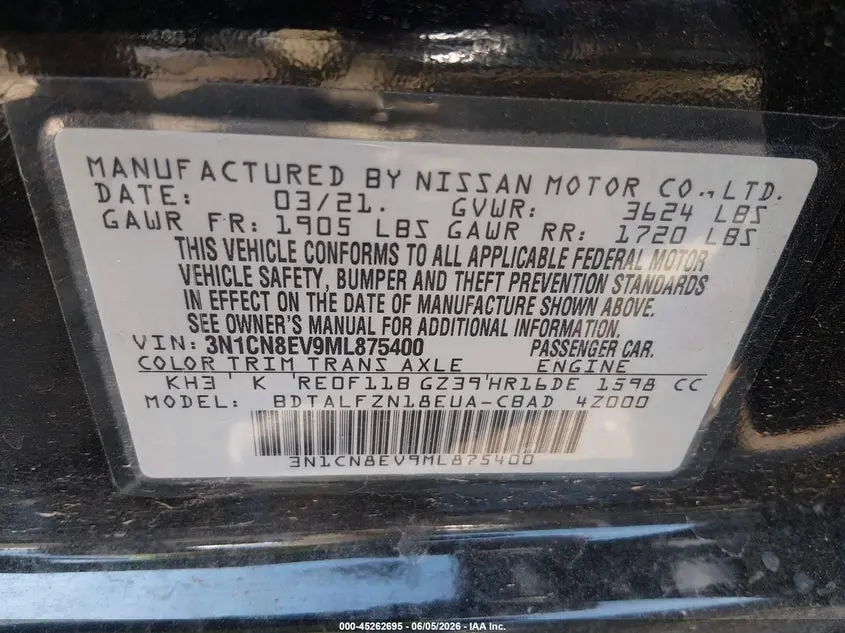 2021 NISSAN VERSA SV XTRONIC CVT