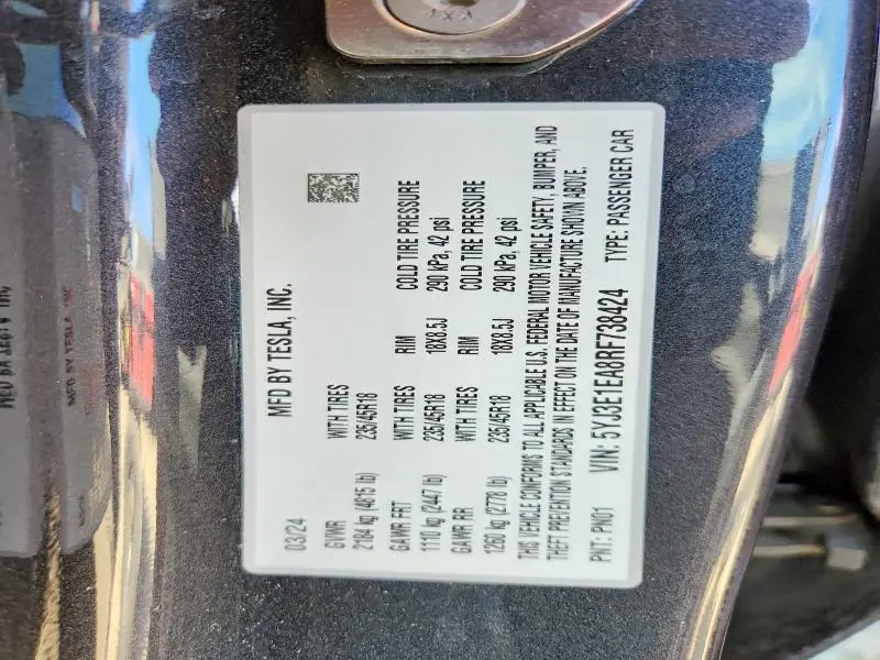 2024 TESLA MODEL 3   