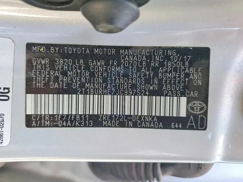 2018 TOYOTA COROLLA LE  