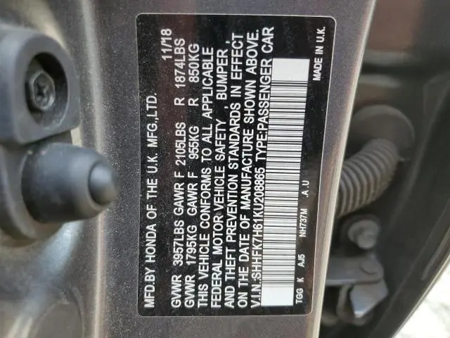 2019 HONDA CIVIC EX  