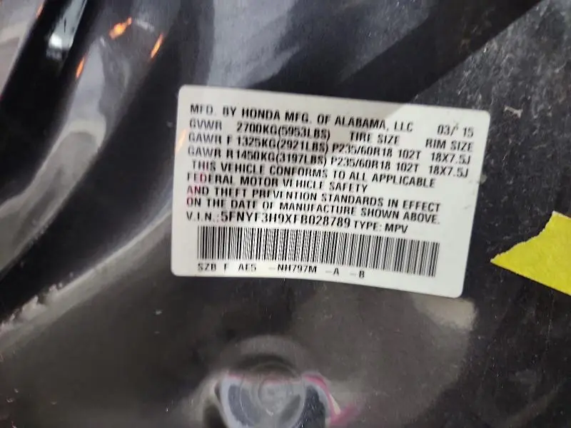 2015 HONDA PILOT TOURING  