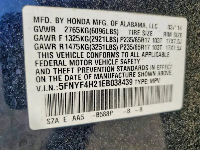 2014 HONDA PILOT LX  