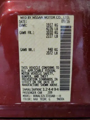 2017 NISSAN ALTIMA 2.5  