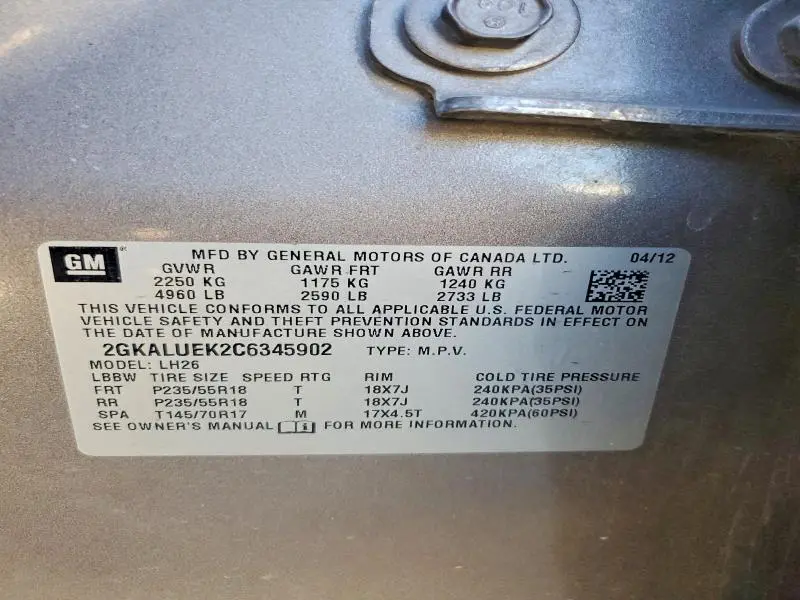 2012 GMC TERRAIN SLT  