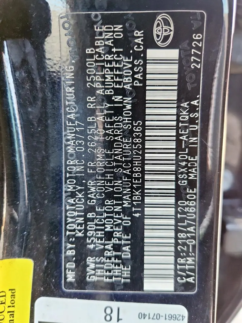 2017 TOYOTA AVALON XLE  