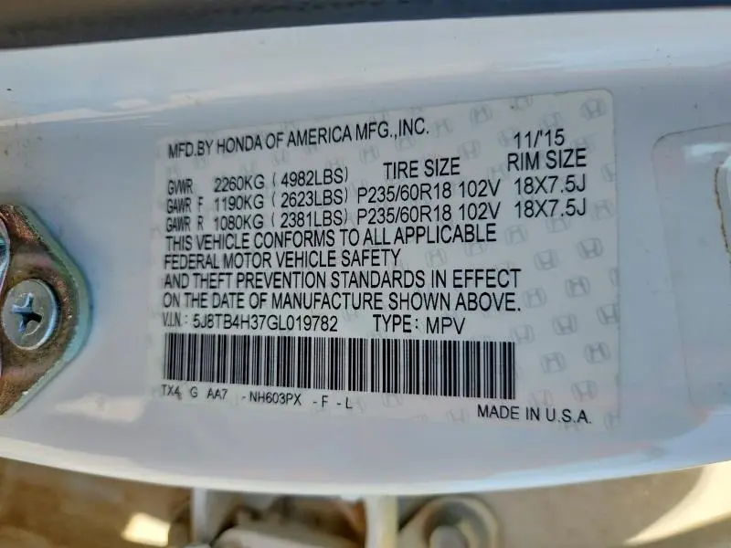 2016 ACURA RDX   