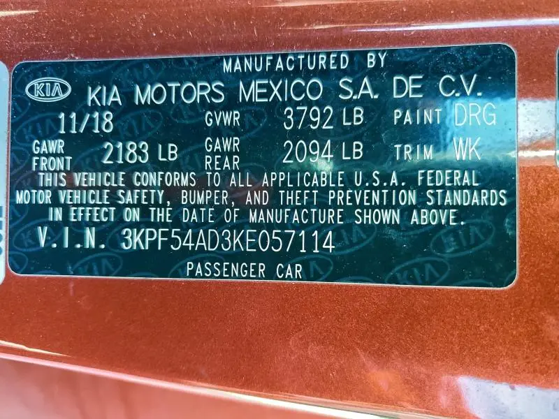 2019 KIA FORTE EX  