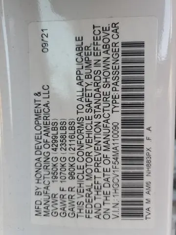 2021 HONDA ACCORD EXL  