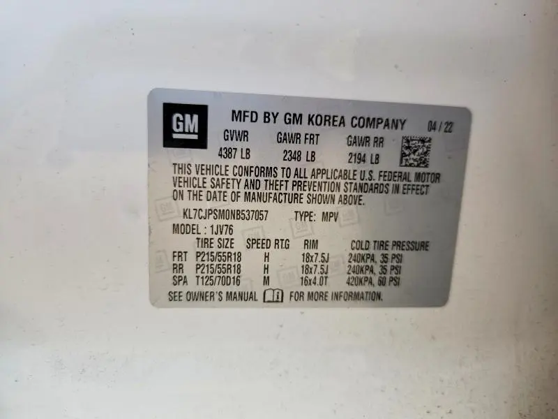 2022 CHEVROLET TRAX 1LT  