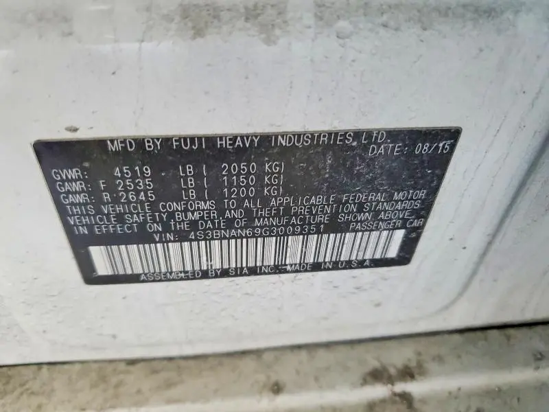 2016 SUBARU LEGACY 2.5I LIMITED  