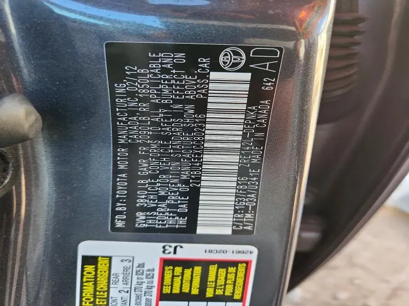 2012 TOYOTA COROLLA L  