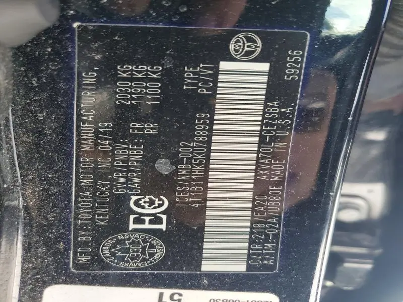 2019 TOYOTA CAMRY L  