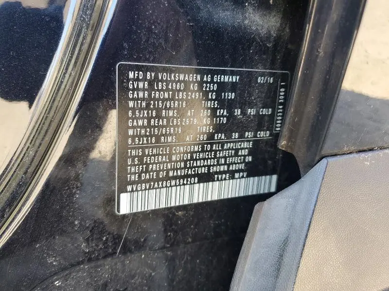 2016 VOLKSWAGEN TIGUAN   