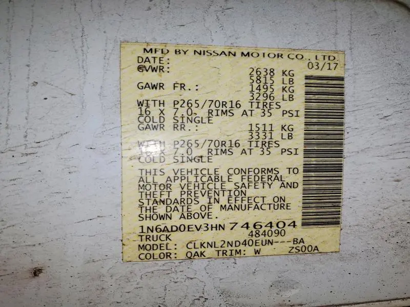 2017 NISSAN FRONTIER S  