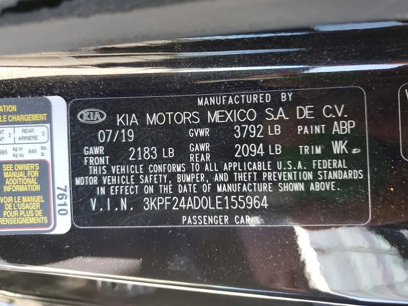 2020 KIA FORTE LXS  