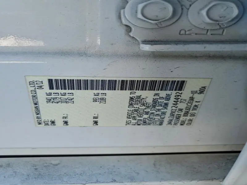 2012 NISSAN ALTIMA BASE  