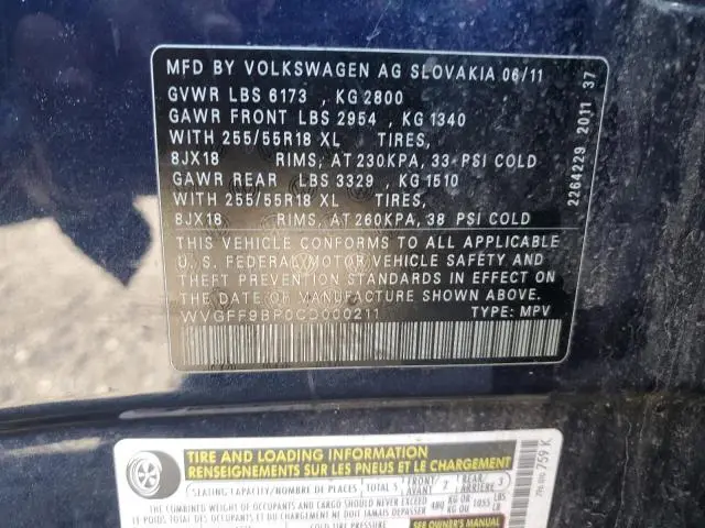 2012 VOLKSWAGEN TOUAREG V6  